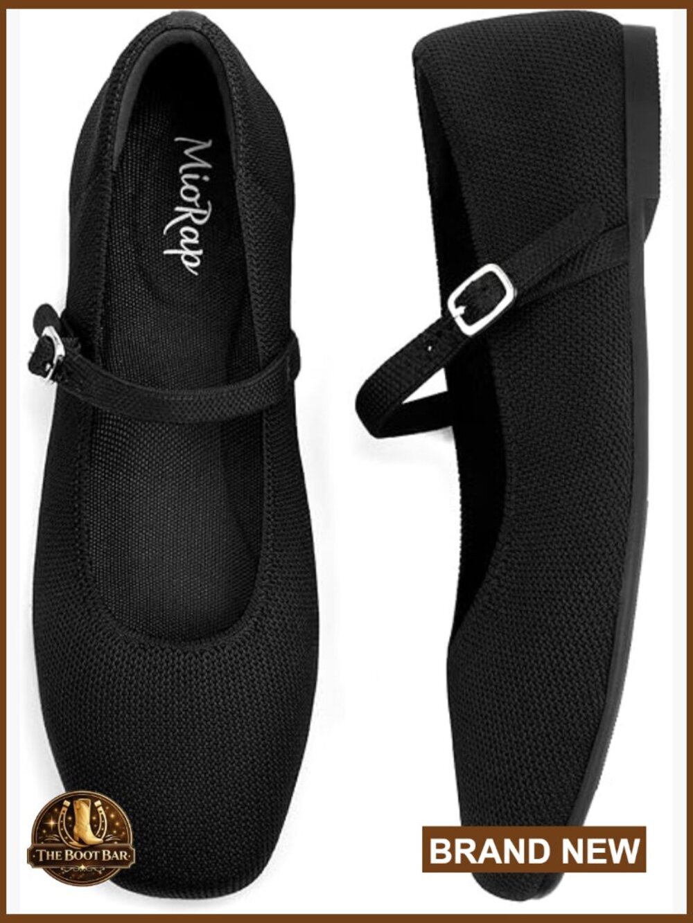 Square Toe Mary Jane Flats Knit Ballet Flat Adjustable Strap Work Shoes